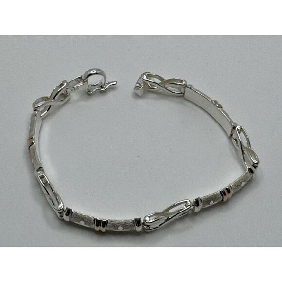 Designer Peruvian Sterling Silver 950 and 18K Gold Inlay Bracelet - 7.5” - Picture 3 of 6
